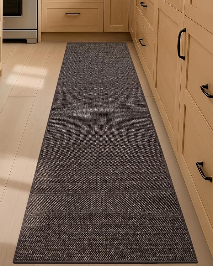 Color&Geometry Kitchen Rugs and Mats Non Slip Washable, Absorbent Woven Kitchen Runner Rug Easy to Clean Kitchen Floor Mats for in Front of Sink, Laundry Room, Hallway, 17”x79”, Brown