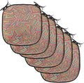 Lunarable Geometric Chair Cushion Pads Set of 6, Abstract Pattern Stripe Illusion Geometry Angles Stars Structure, Anti-Slip Seat Padding for Kitchen & Patio, 16"x16", Magenta Orange
