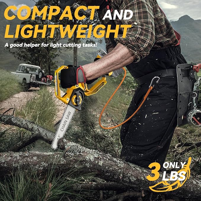 Mini Chainsaw for Dewalt Battery, 8-Inch and 6-Inch 2-IN-1 Cordless Electric Chain saw with Brushless Motor and Auto-Oiler, 800W Hand Mini Chainsaw for Tree Pruning Wood Cutting(No Battery)
