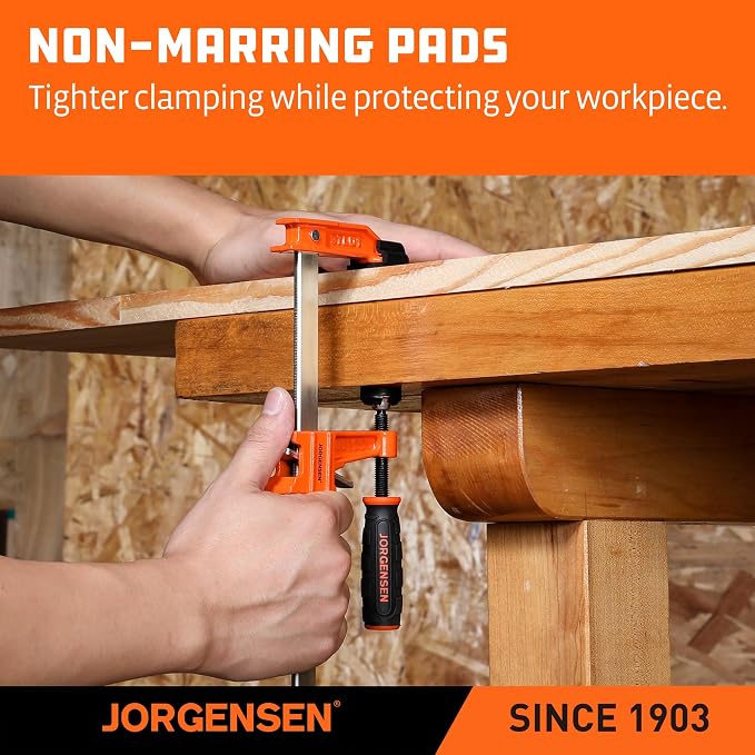 Jorgensen 6 inch Bar Clamp Set, 4 Pack Steel F Clamp Light Duty, 300 lbs Load Limited, for Woodworking, Metalworking, DIY