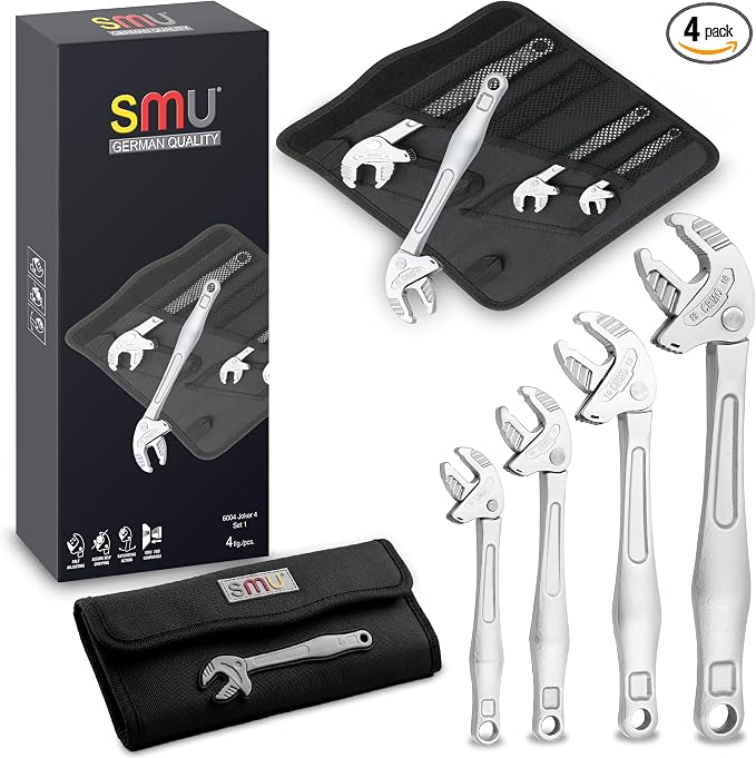 4-Piece Adjustable Wrench Set,Self-setting spanner set with Self Tightening Function and Automatic Continuous Gripping for 1/4"-3/4" (7-19mm) Pipe Fittings Nuts and Bolts