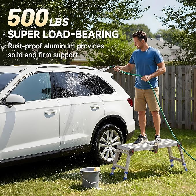 Loyoda Adjustable Folding Work Platform 500 lbs - Lightweight Aluminum Step Stool Ladder for Washing Vehicles, Cleaning, Painting, Reaching High Items | Standard Size 33" x 12" x 19.5”