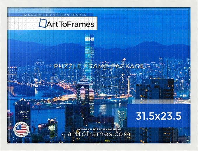 ArtToFrames Puzzle Frame for Buffalo Games 1500 Piece Jigsaw Puzzles, 31.5x23.5 Inch (80x60 cm), Soft White Engineered Wood with Economy Acrylic, Ready to Hang Puzzle Display