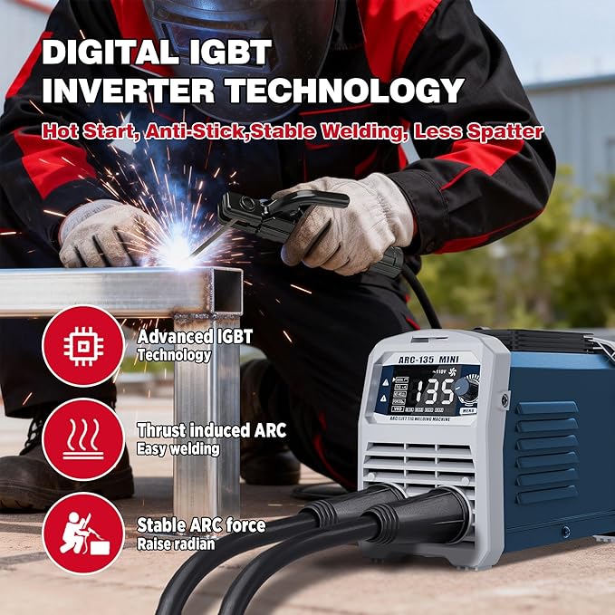 135A 110V Mini Stick Welder & Lift TIG 2-in-1 Portable Welding Machine – Large LED Display, IGBT Inverter, Hot Start/Arc Force/Anti-Stick, VRD Safe for Home DIY & Farm Repair
