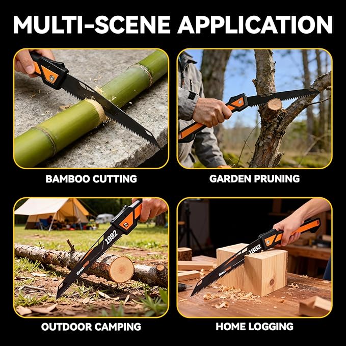 GRENPRO Folding Pruning Saw 10 Inch, SK5 Steel Blade 7 Inch, Triple-Ground 7TPI Teeth, 3-Angle Lock Non-Slip Handle, Portable Hand Saw for Tree Trimming, Camping, Gardening, Landscaping