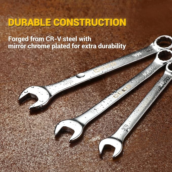 DEKOPRO Combination Wrench Set, SAE, 15-piece, 1/4'' to 1'', 12-Point, Chrome Vanadium Steel, with Plastic Tray