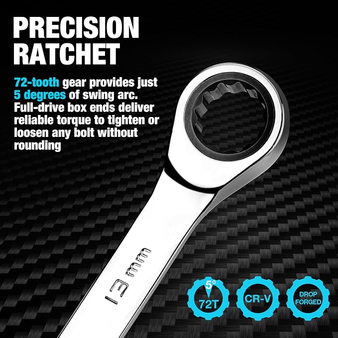 DURATECH 13mm Ratcheting Combination Wrench, Metric | 72-Tooth, 12-Point, CR-V Constructed, Mirror Polish