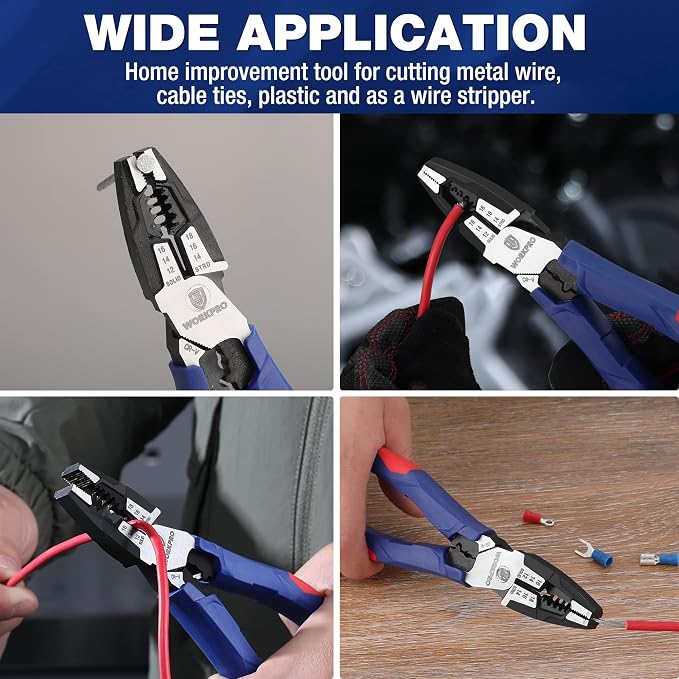 WORKPRO Pliers Set, Premium Cr-V Construction & WORKPRO 8-in Linesman Pliers with Wire Cutter and Stripper