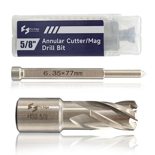 Pro Edge 1-Piece 5/8" Cutting Diameter 1" Cutting Depth Annular Cutter, M2AL HSS Mag Drill Bit with Pilot Pin 3/4" Weldon Shank, for Magnetic Drill Press Steel Plate, Aluminum, Copper
