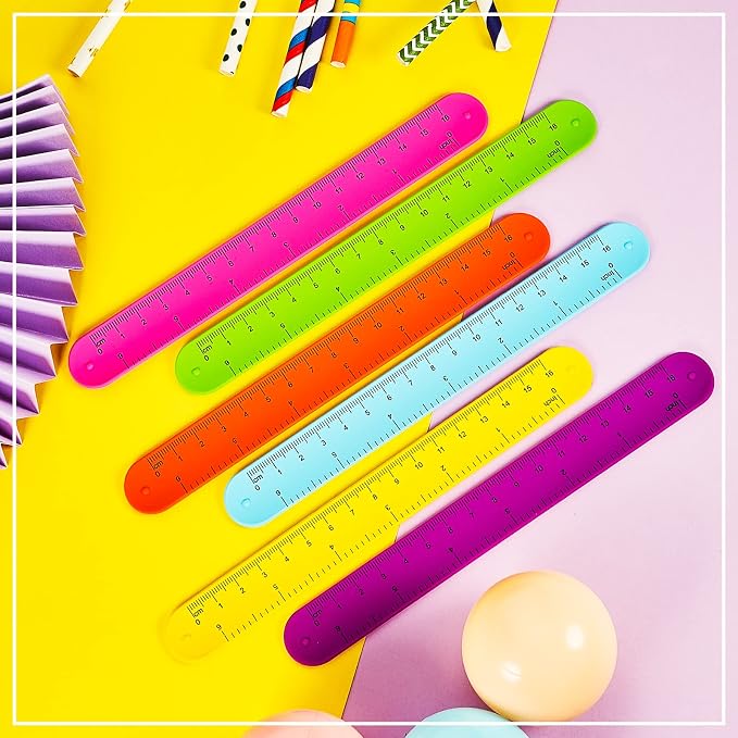 Deekin 100 Pcs Back to School Ruler Slap Bracelets Operation Items Bulk Ruler Snap Bracelets Colorful for Classroom with Scale Silicone for Kids Slap Wristbands with Scale Party Favor School Prize