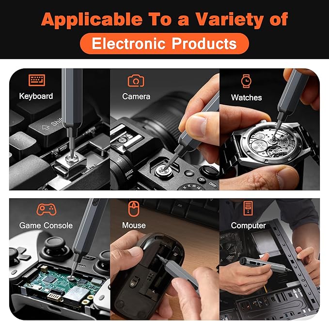 138-IN-1 Electric Screwdriver Set Cordless, Rechargeable Screw Driver with LED Light, 120 Precision Bits, Magnetic Storage Professional Home Repair Tool Kit for Electronics, Camera, Watch, PC RC, Gray