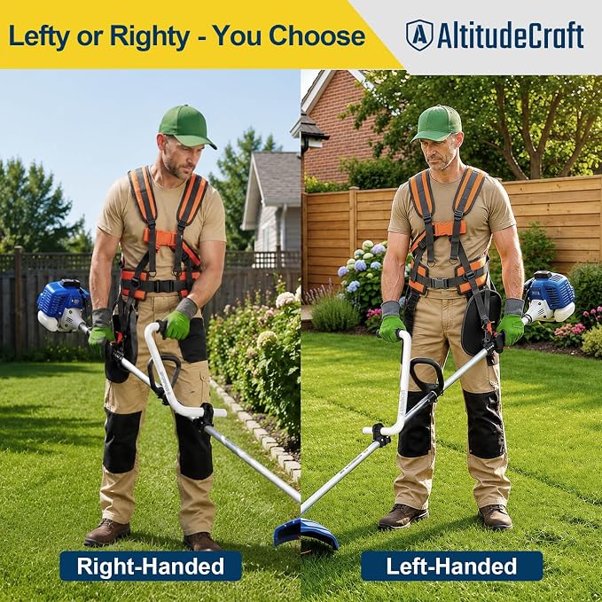 2-in-1 Weed Eater Kit for Tired Back & Shoulders, Patented Weed Eater Handle Extension + Padded Weed Eater Strap Harness, Universal Fit for String Trimmer, Weed Wacker & Brush Cutter