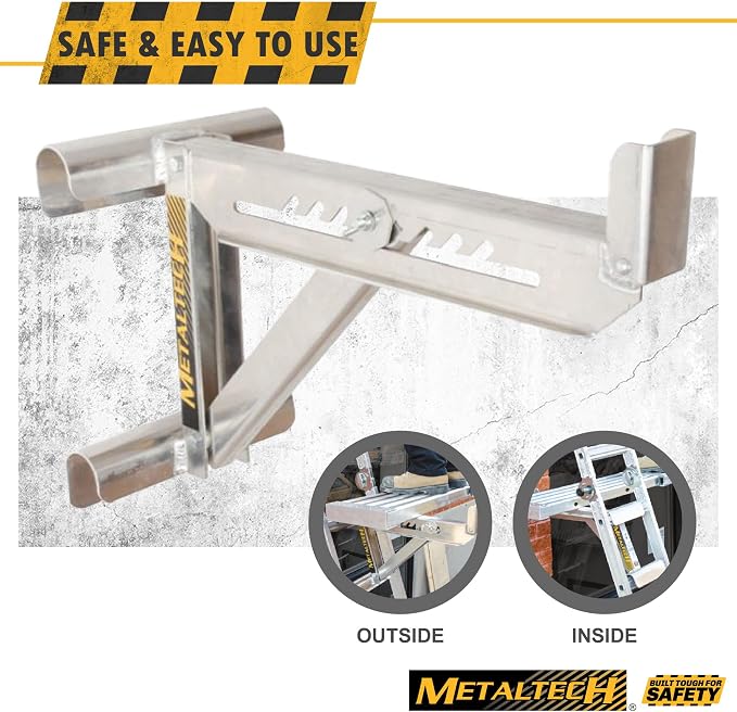 Metaltech 1 Unit 2-Rung Ladder Jack E-LJ20, Aluminum Jack for Scaffolding Extensions and Work Platforms, Scaffold, Masonry, Painting, Roofing Tool for Job Site and Home Improvement