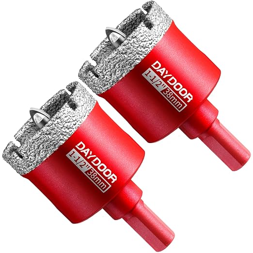 DAYDOOR 1-1/2" Diamond Hole Saw Bits with Pilot Drill Bit -2pcs 38mm Diamond Tile Hole Saw with Guiding Bit for Porcelain Tile Ceramic Pottery Granite Stone Glass Bottles(3/8" Triangle Shank)