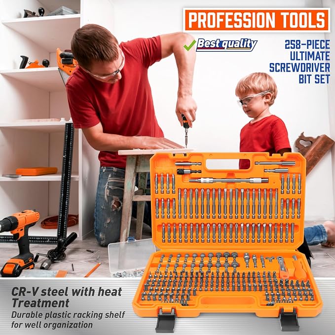 Amartisan 258-Piece Ultimate Screwdriver Bit Set,Chrome Vanadium Steel Driver Bit Set, Security bit set, Includes Bits Holder, Nut Driver, etc (Orange)