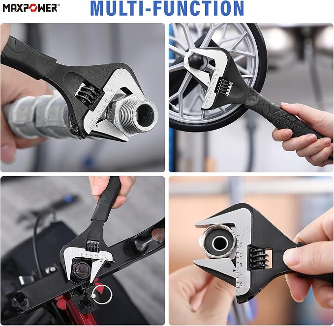 MAXPOWER 6 8 10-inch Adjustable Wrench Set, Wide Jaw Opening 1.4" 1.6" 2" | Soft Grips, Smooth Jaw, Stubby Plumbing Wrench Set