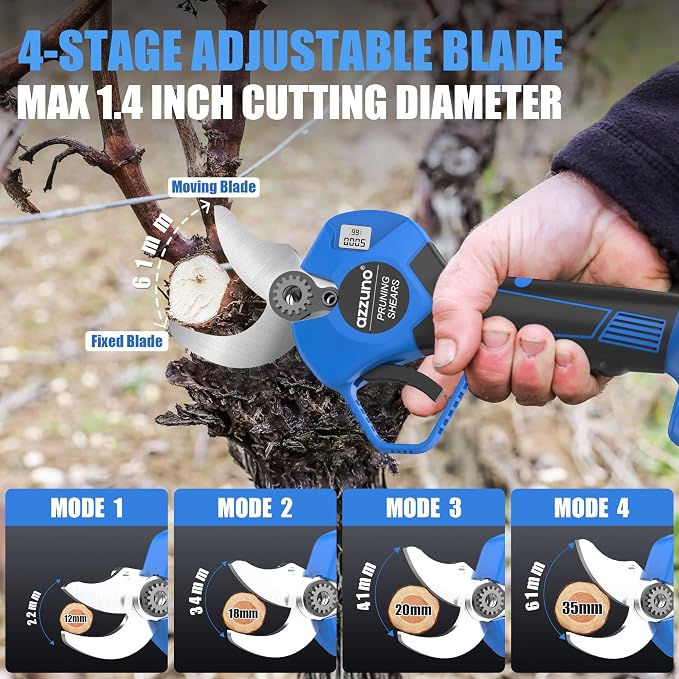AZZUNO 20V 2-IN-1 Electric Pole Pruning Shears: 1.4 Inch Cordless Long Handle Pruner 13ft Reach, Brushless Branch Cutter with LCD Display for Tree Trimming Gardening (2Pcs 2.0Ah Batteries and Charger)