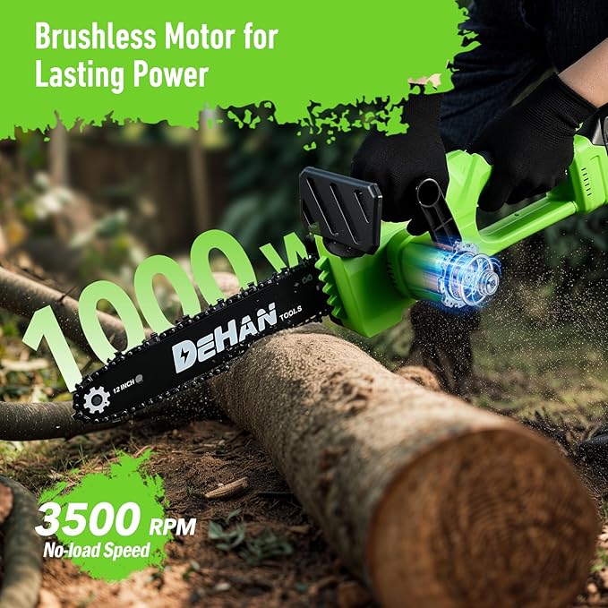 12 Inch Brushless Battery Chainsaw Cordless Mini Chain Saw with 2x4.0A Batteries and 3 Chains, Battery Powered Handheld Chainsaw for Tree Trimming Electric Tree Trimmer for Men