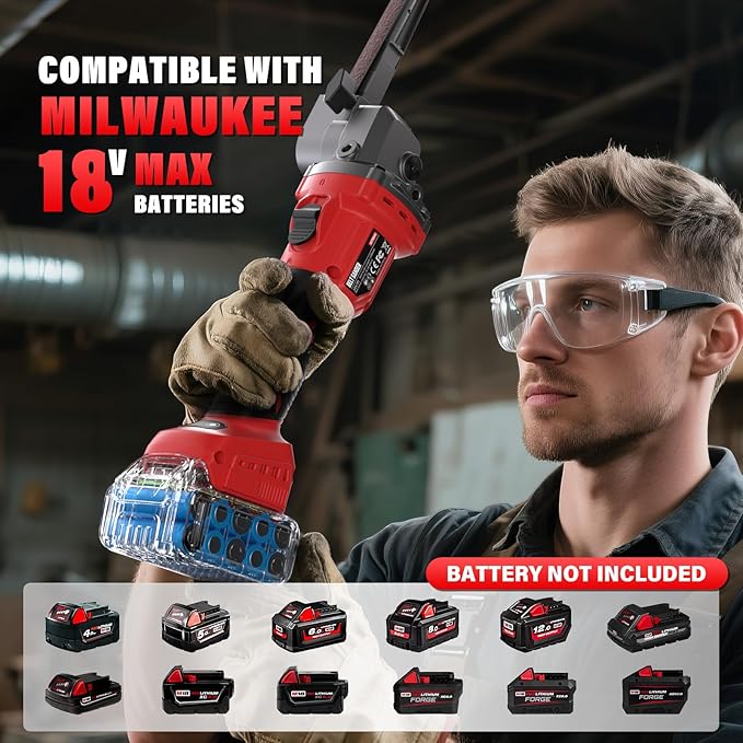 Cordless Detail Band file Sander Compatible with Milwaukee 18V/M18 Battery, Finger Belt Sander with 6 Variable Speed, 170° Adjustable, 1/2"x18" Belt for Wood, Paint, Metal Rust, DIY (Tool Only)