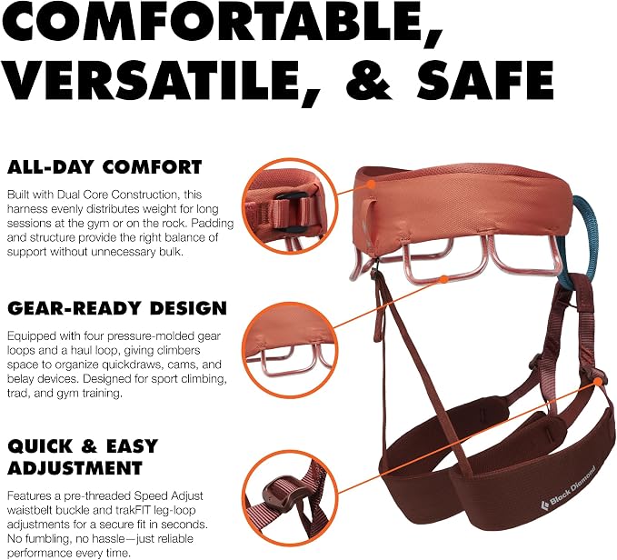 BLACK DIAMOND Women's Momentum Rock Climbing Harness, Adjustable Loops