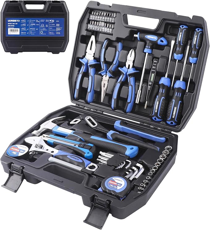 URASISTO 62 Piece Tools Set, General Household Tool Kit with Storage Toolbox, Basic Tool Set for Home, Garage, Apartment and Dorm
