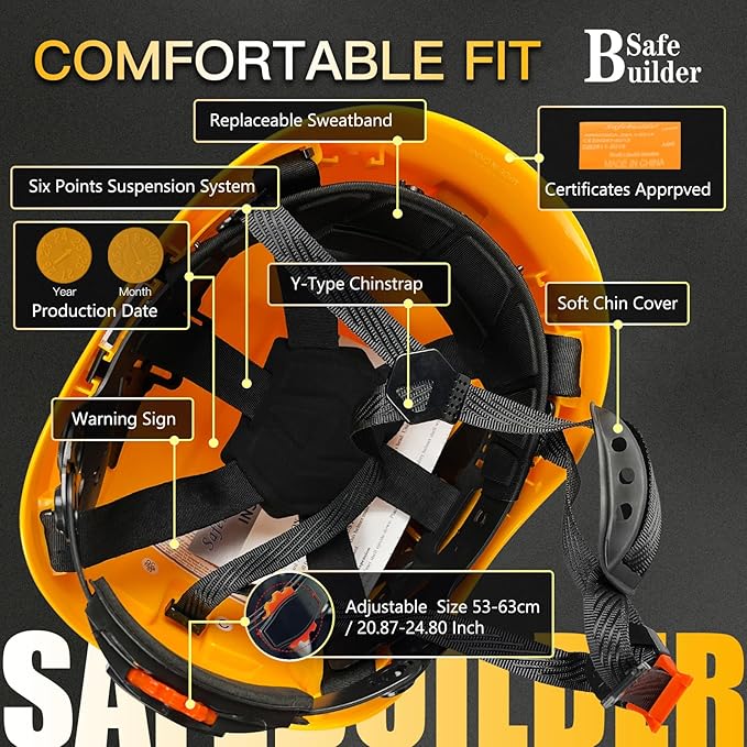 Construction Safety Helmet ABS Hard Hat Adjustable Ventilation System Hardhats Industrial Work Head Protection for Men Certified ANSI/ISEA Z89.1