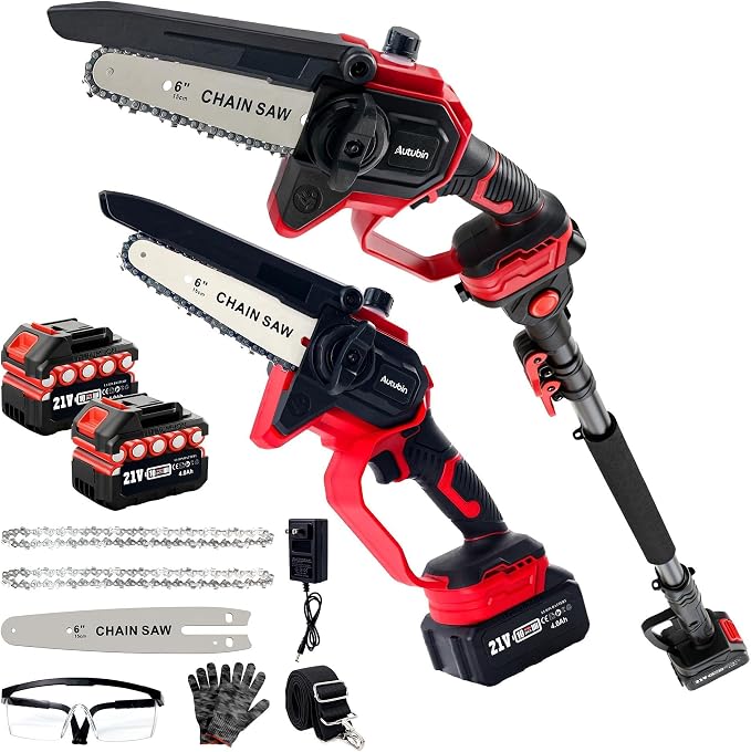 2-in-1 Electric Pole Saw for Tree Trimming,1200W Brushless Cordless Pole Saw & 6 Inch Mini Chainsaw with 2 x 4.0Ah 21V Batteries,16 FT Max Reach & Multi-Angle, Tree Trimmer for Branch Cutting.