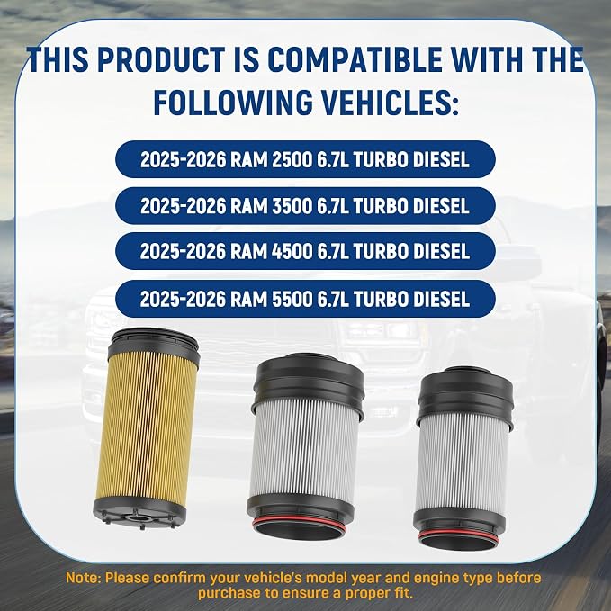 2025-2026 68677800AA Fuel Filter Water Separator and 68677810AA Oil Filter | 6.7 Cummins Fuel Filter and Oil Filter Kit, Fits for 2025-2026 Ram 2500 3500 4500 5500 6.7L Cummins Turbo Diesel Engines