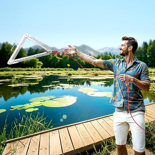 VEVOR 24in Aquatic Weed Rake, 3-Sided Lake Weed Rake with Handle, Portable and Foldable Pond Water Grass Razor, Stainless Steel Throwable Floating Pond Weeds Cutter with 30 ft Rope, for Lakes Ponds