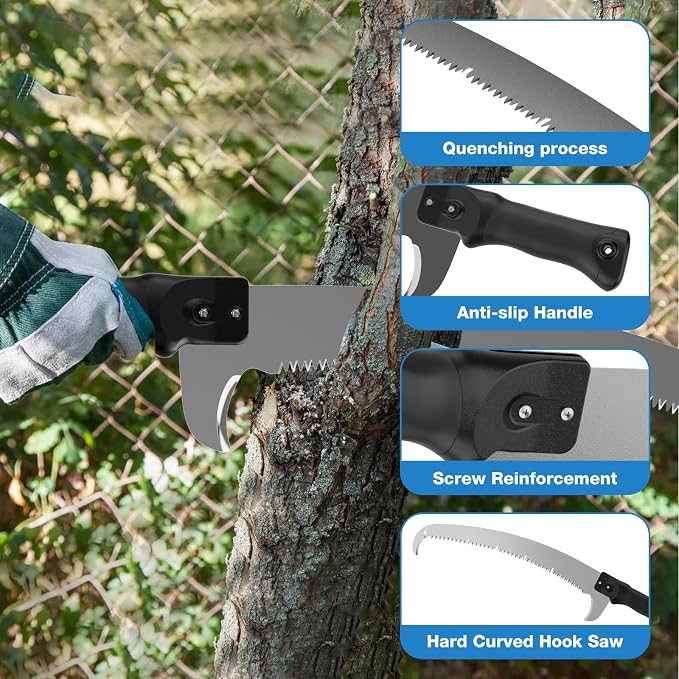 Manual Pole Saw for Tree Trimming, 18FT Reach Telescoping Extension Pole Tree Pruner with 24" Blade, Hand Pole Saw for Cutting High Branches, Detachable Pruning Saw for Garden Yard Maintenance