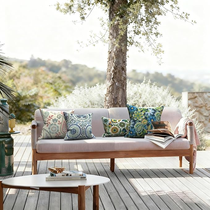 LVTXIII 2 Pack Outdoor Pillows 18x18 Inch, Square Throw Pillows with Inserts, Decorative Water-Repellent Pillow Cushions for Patio Furniture and Garden Sofa, Paisley Vintage