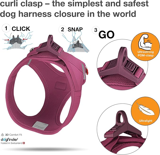 curli Vest Harness Clasp Air-Mesh Dog Harness (Safe Dog Accessories, no Pressure Points, Improved fit, Harness with curli Clasp Buckle)