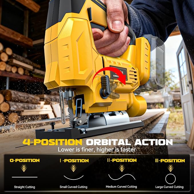 Ecarke Cordless Jig Saw Compatible With Dewalt 20V Battery, 4 Orbital Sets, 6 Variable Speeds Control, Dust-Blowing, ±45° Bevel Cuts, LED Light and 6PCS Blades for Straight Curve Cutting, Tool Only