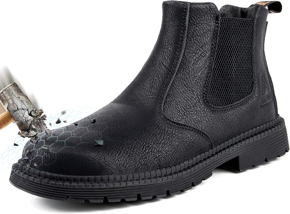 Unisex-Adults Steel Toe Chelsea Boots, Men's Industrial Construction Shoes, Waterproof, Lightweight, Comfortable, Non-slip Safety Boots