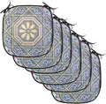 Lunarable Moroccan Chair Cushion Pads Set of 6, Image of a Carving Art Flower Doorway Entrance Geometric, Anti-Slip Seat Padding for Kitchen & Patio, 16"x16", Blue Pale Yellow Redwood