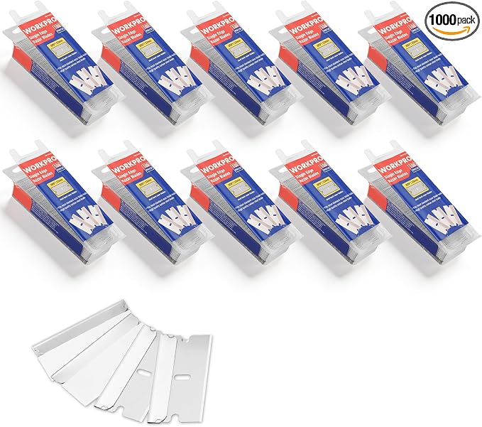 WORKPRO 1000-Pack Single Razor Edge Blades, Industrial Scraper Razor Blades, High Carbon Steel One Edge Razor Blades