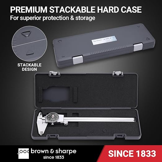 TESA Brown & Sharpe 599-579-8-5-1 Stainless Steel Dial Caliper, Black Face, 0"-8" Range, +/-0.001" Accuracy, 0.001" Resolution, Meets DIN 862 Specifications