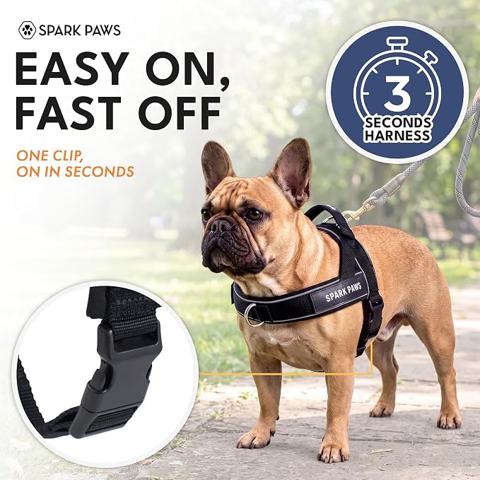 Spark Paws No Pull Front Clip Dog Harness - Easy On, Padded and Lightweight | Two Clips, On in Seconds, Chest Bearing, Australian Style, No Throat Pressure, for Small Medium and Large Breeds