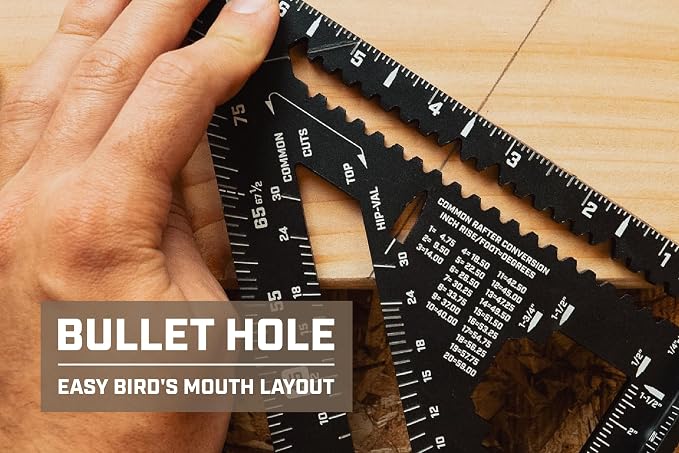Spec Ops Tools Elite Series Fury 7.5” Rafter Square with Level Vial, Laser Etched & Stamped Markings, Rapid-Layout Features, Wide Heel, Integrated Compass Holes, Digital Rafter Calculator & Guide