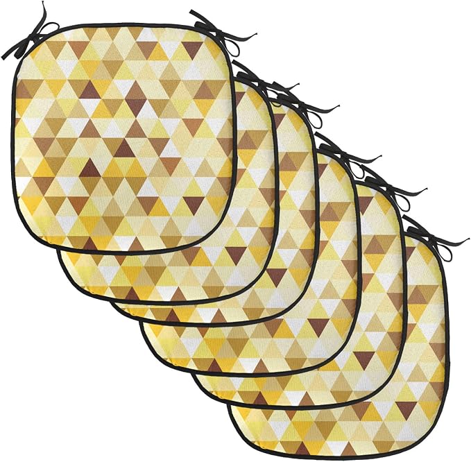 Lunarable Geometric Chair Cushion Pads Set of 6, Triangle Pattern Happy Autumn Color Style Design, Anti-Slip Seat Padding for Kitchen & Patio, 16"x16", Earth Yellow Sepia
