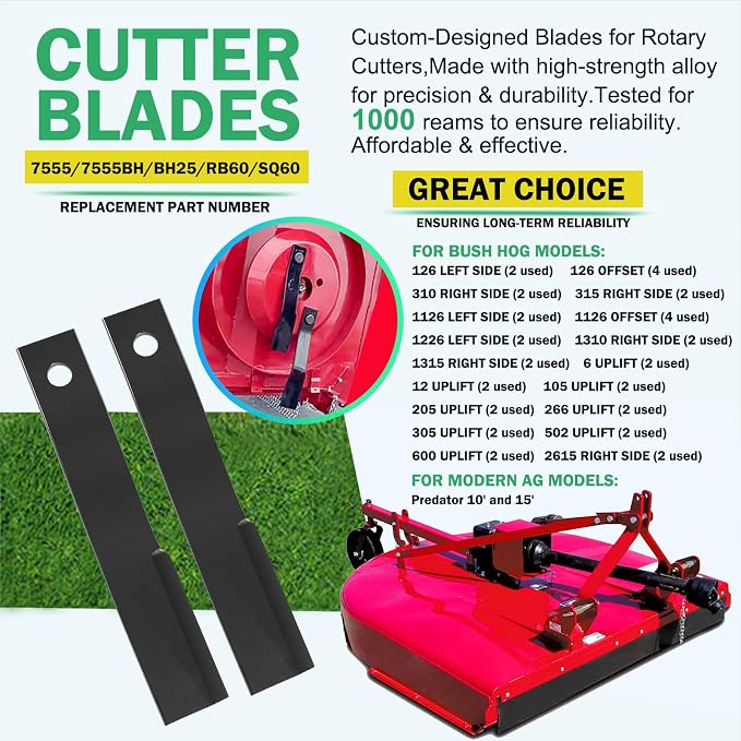 E-cowlboy Replacement for Bush Hog Rotary Cutter Blades - Part Number 7555 - Compatible with Bush Hog Models 7555, 7555BH, BH25, RB60, SQ60-24’’x3/4 Replacement Blades for Brush Mowers(2 PCS Set)
