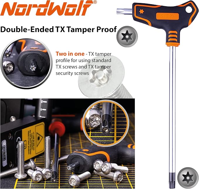 NordWolf 9-Piece T-Handle Torx Wrench Set, S2 Steel Long Arm Security Star Keys, Sizes T10 to T50 in Storage Box