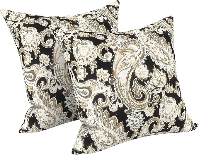LVTXIII Outdoor/Indoor Throw Pillows, Decorative Throw Pillows with Inserts, 18"x18" Square Pillows for Bed, Couch, Sofa and Patio Furniture, Set of 2, Paisley Black