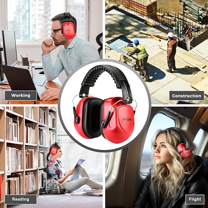 ProCase Noise Reduction Safety Ear Muffs, Hearing Protection Earmuffs, NRR 28dB Noise Sound Protection Headphones for Shooting Gun Range Mowing Construction Woodwork Adult Kids -Pure Red
