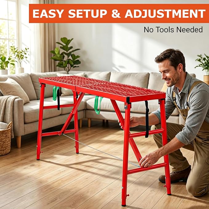 Foldable Scaffolding Platform, 70.8x15.7x36.2-62 Inch Portable Work Platform, 770 Lbs Adjustable Height Industrial Step Ladders, Perfect for RV Cleaning, Home Painting and Reaching High Places