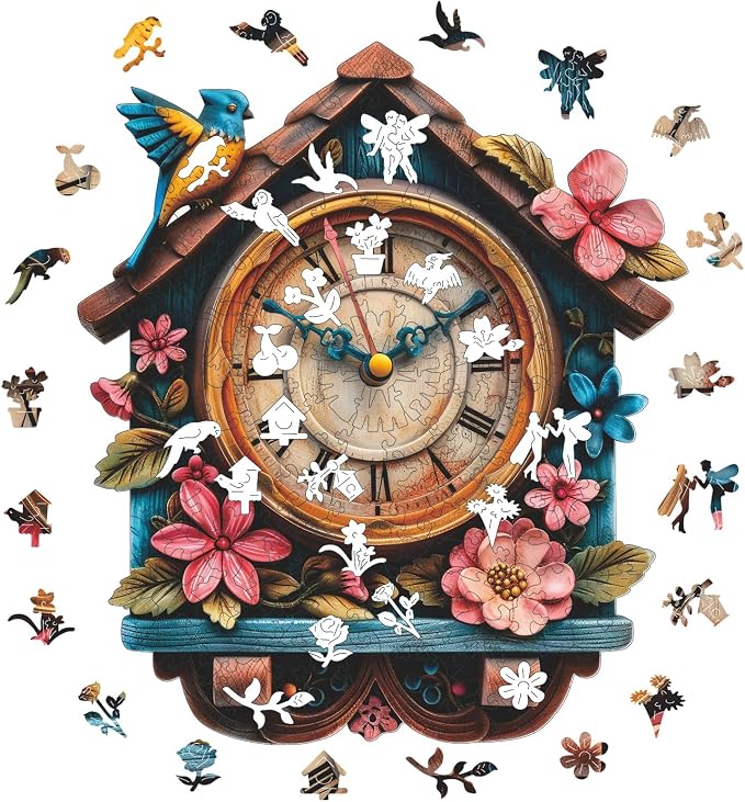 Pikoqunc Puzzles for Adults, Pink Clock House 200 Pieces Jigsaw Puzzle, Unique Shaped Wooden Puzzles, Fun Family Game, for Mom Grandma, Friends & Family 9.8'' x 11.2''