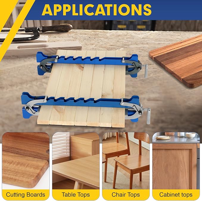 19 inch Panel Clamps 2 Pack with Clamps Storage Rack, 4-Way Pressure Steel Clamps 4 Serrated Rigid Guide Rails Make Panel Flat, Deluxe Panel Clamps for Cutting Boards, Tabletops, and Cabinet Making