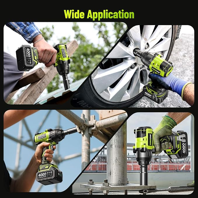 Robustrue 1400N.m (1032ft-lbs) Cordless Impact Wrench, 1/2" Brushless High Torque Impact Gun, 11Pcs Tire Repair Kit, 2x4000 mAh Batteries, Fast Charger, Impact Driver for Car Home/Truck RV/Mower