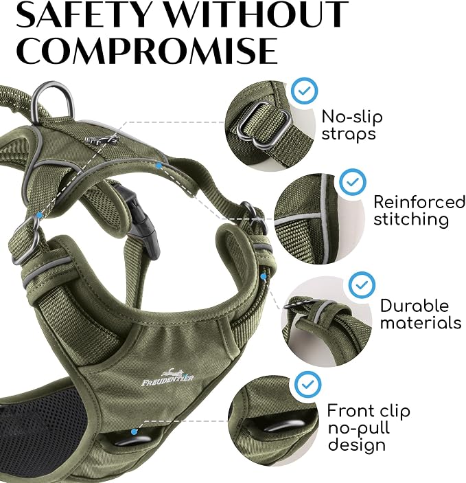 Freudentier No Pull Dog Harness with Handle, Front & Back Clips, Reflective | Soft breathable mesh padding - perfect fit with no chafing or slipping - comfortable dog vest for small, medium & large dogs