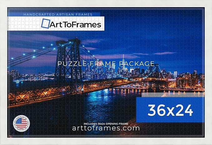 ArtToFrames Puzzle Frame for Buffalo Games 50 Piece Jigsaw Puzzles, 36x24 Inch (91x61 cm), Soft White Engineered Wood with Economy Acrylic, Ready to Hang Puzzle Display